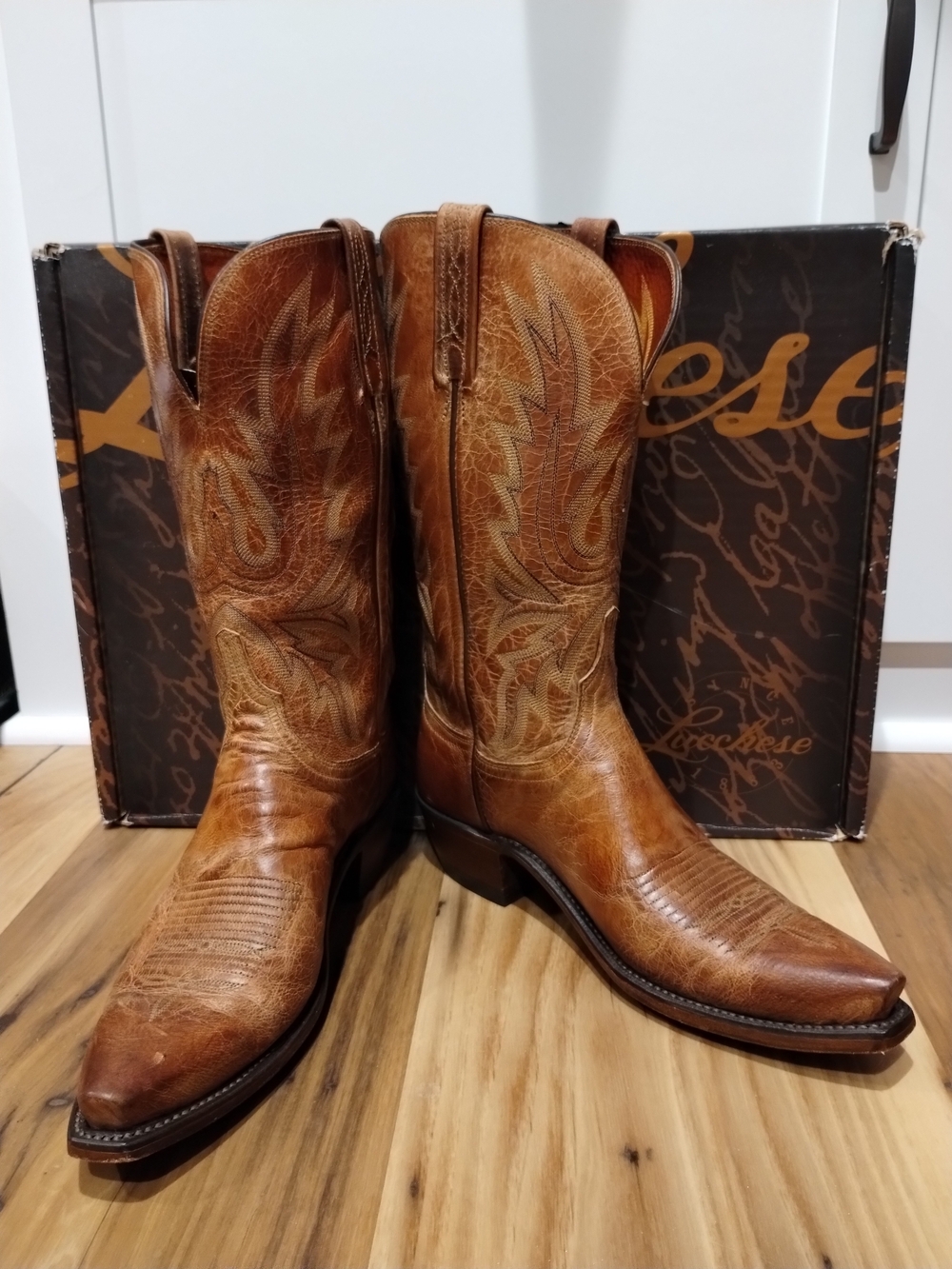 Lucchese Brown Tan Leather Western Women’s Heeled Boots